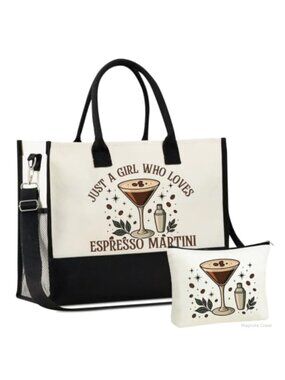 Canvas Tote Bag Large Zippered Shoulder Bag with Makeup Pouch